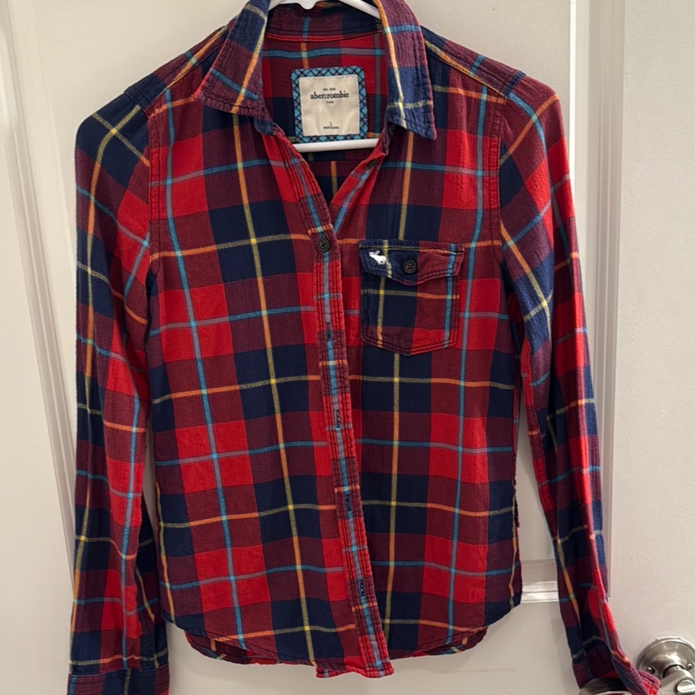 Abercrombie & Fitch Red Blue Plaid Button Down Shirt